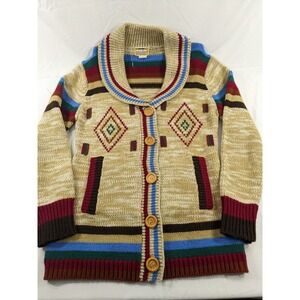 VINTAGE Woolco Stroller New York Aztec 60s Button Up Women's Cardigan Thick L